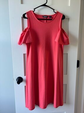 Lands' End Coral Cold-Shoulder Midi Dress